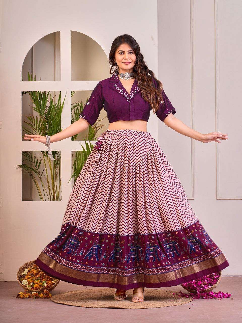 Women's Tussar Silk Patola Print Lehenga Choli Set with Foil Work - Image 7